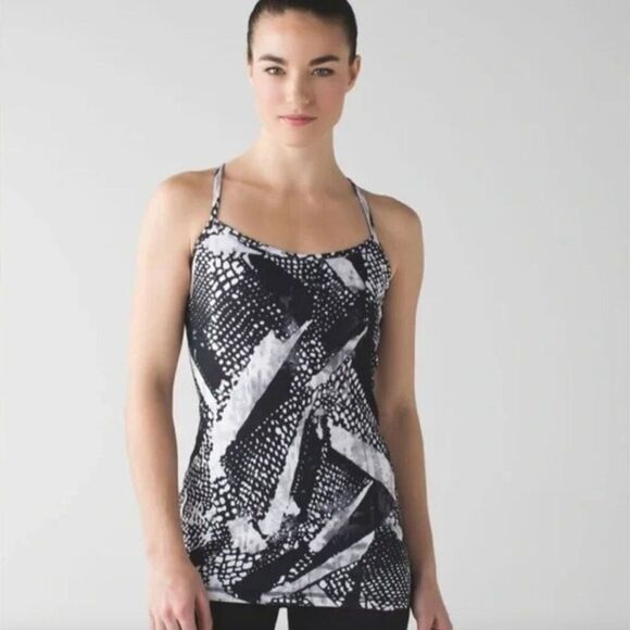 Lululemon Power Y Tank Womens 4 Black White Racerback Activewear Yoga Running - Picture 2 of 8